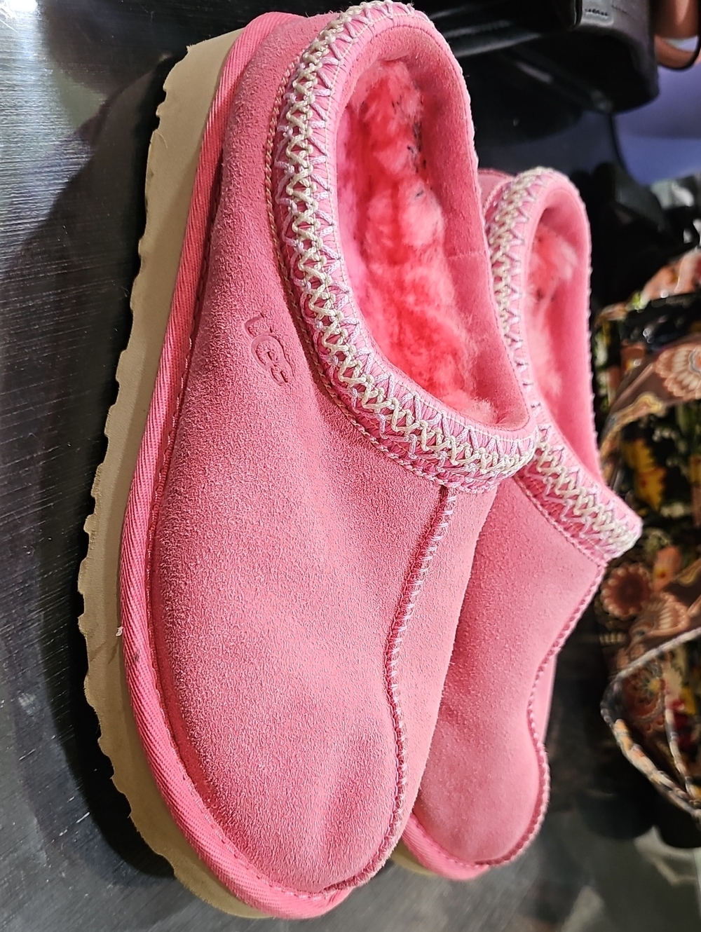UGG Pink Suede Cozy Lined Slip-On Clogs